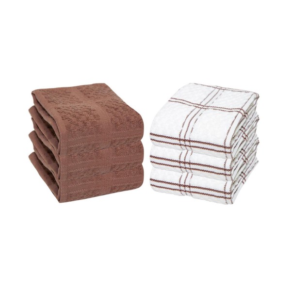 Prime Kitchen Towels (Set of 6), Featuring 3 Solid-Colored Towels and 3 White Towels with Coordinating Patterns, Dimensions: 15x25 inches.