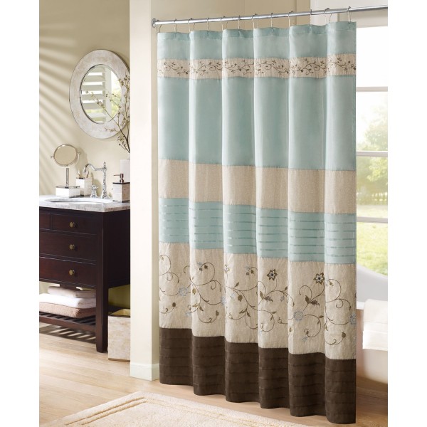 Serene Floral Embroidered Shower Curtain, 72