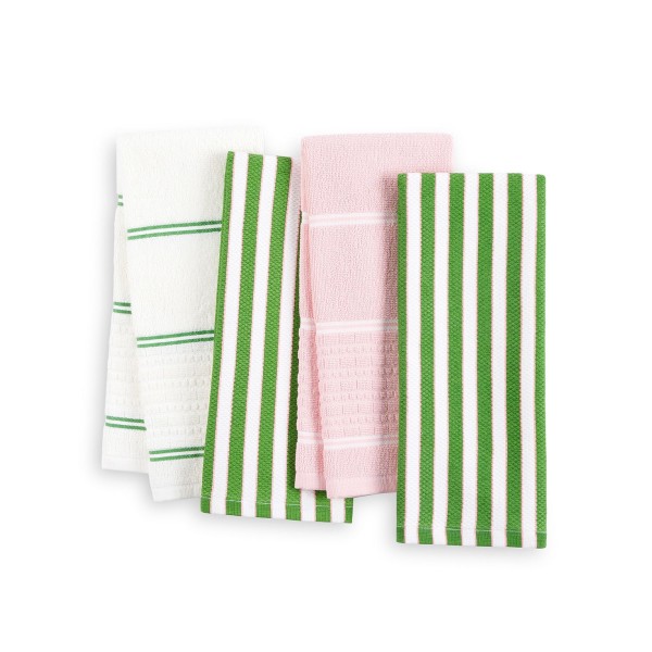 Botanical Stripe Kitchen Towels 4-Pack Set, 17