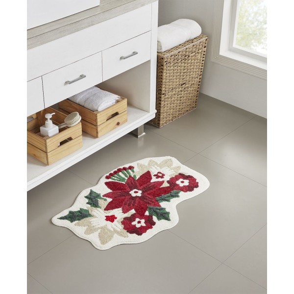 Holiday Multicolor Poinsettia Bath Rug, 20