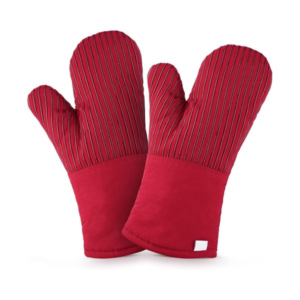 Heat Resistant Thick Cotton Oven Mitts with Non-Slip Silicone Liner