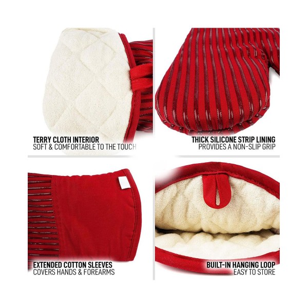 Heat Resistant Thick Cotton Oven Mitts with Non-Slip Silicone Liner