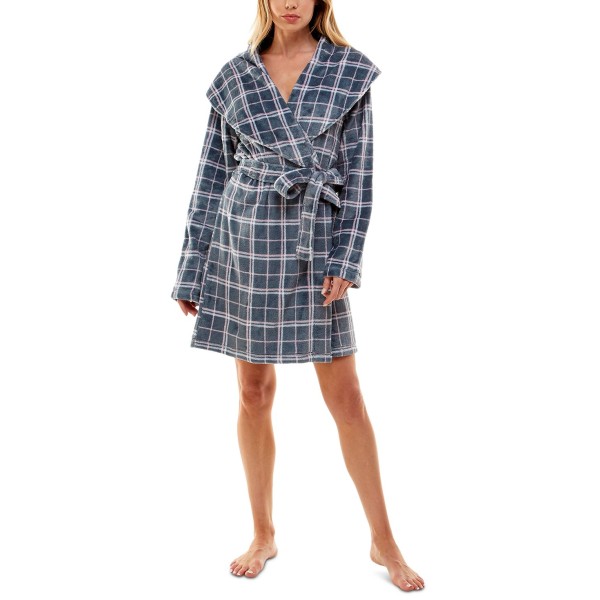 WomenPlaid Shawl-Collar Wrap Robe