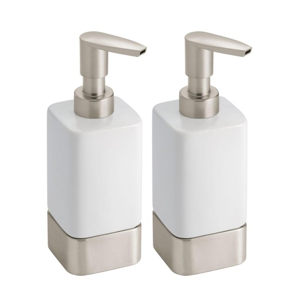 Square Ceramic Bathroom Soap Dispenser - 2 Pack - White/Matte Satin